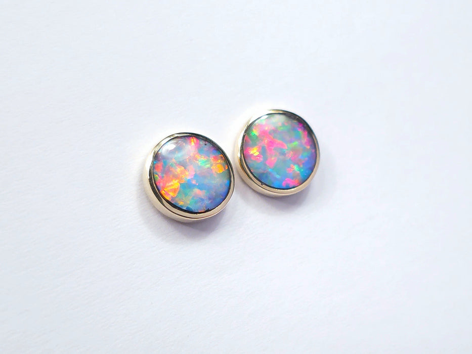 Fizzpop' Australian Stud Opal Earrings Inlay Jewelry Gem Gift 8mm 14k 8.1ct O61