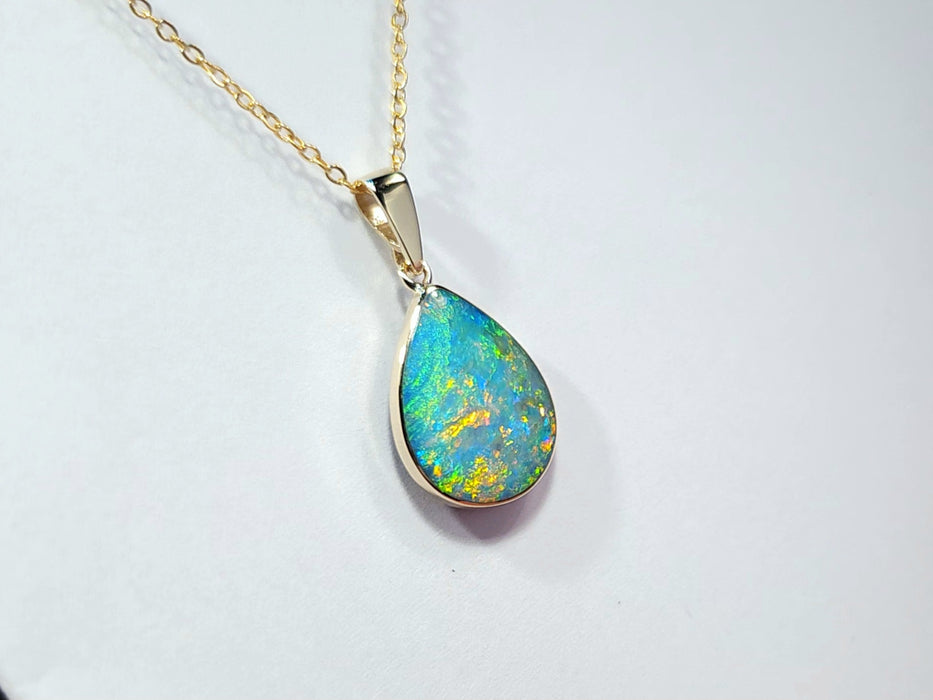 Shizuku' Rare Genuine Australian Opal Pendant 14k Gem Gift 1.3g Q72