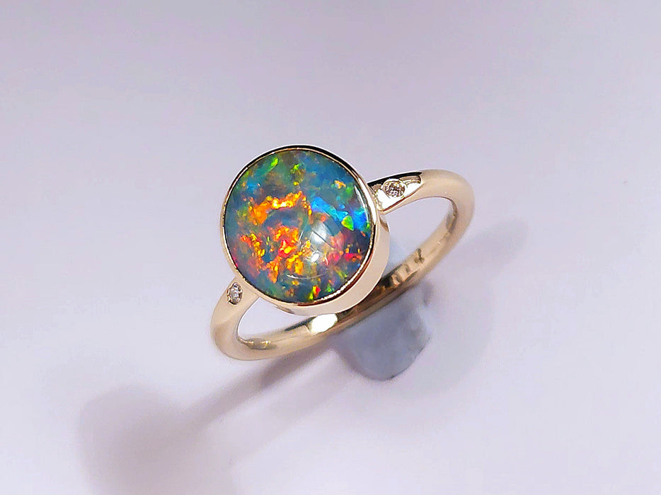 Celestial Orbit' Rare Australian Opal and Diamond Ring 3g 14k US Size 6.75 M05