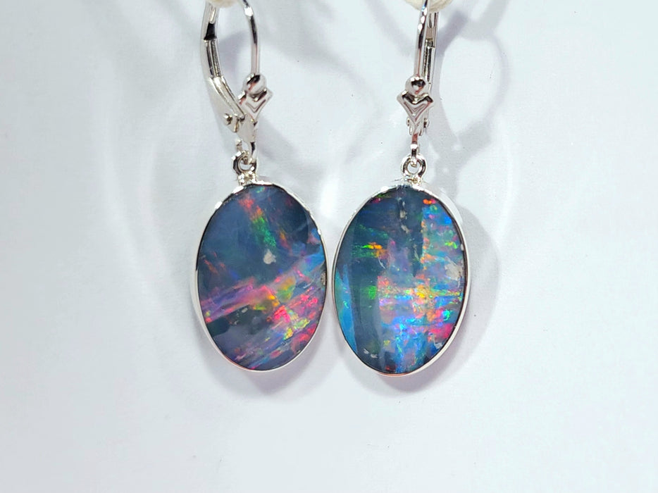 Asgard' Australian Opal Dangle Earrings Silver Inlay Gift 4.34g Q62
