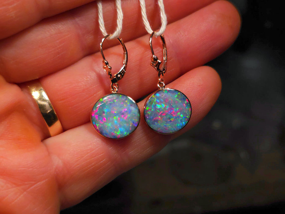 Pink Eclipse' Australian Opal Earrings Pink Gold Dangle Jewelry Gems 15ct O81