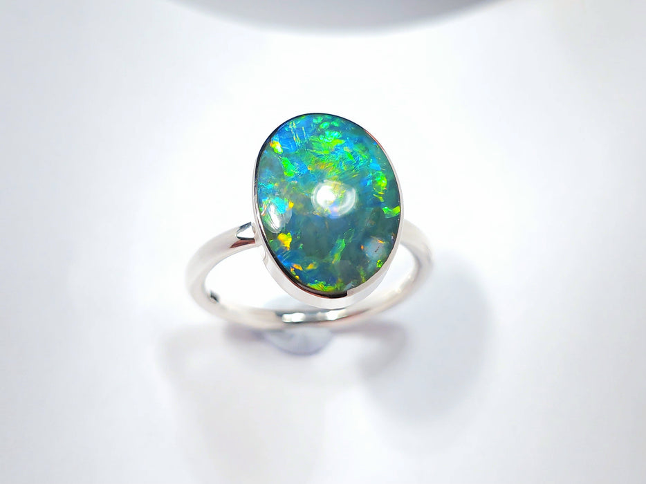 Yellowstone' Genuine Australian Opal Ring 925 Silver Sz 7 Free Re-Size N31