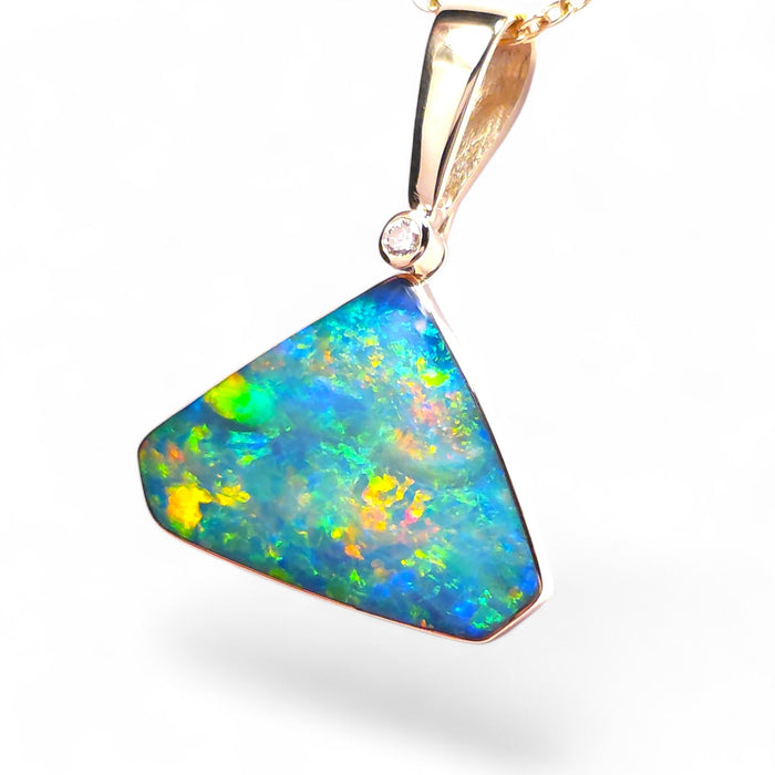 Cime De Colore' Australian Opal & Diamond Pendant Rare Gem Gift 14.6ct O93