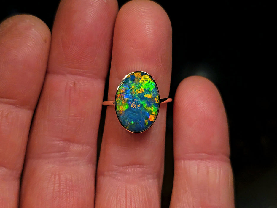 Flamme Reine' 14k Gold Australian Opal Ring 2.7g Free Re-Size O24