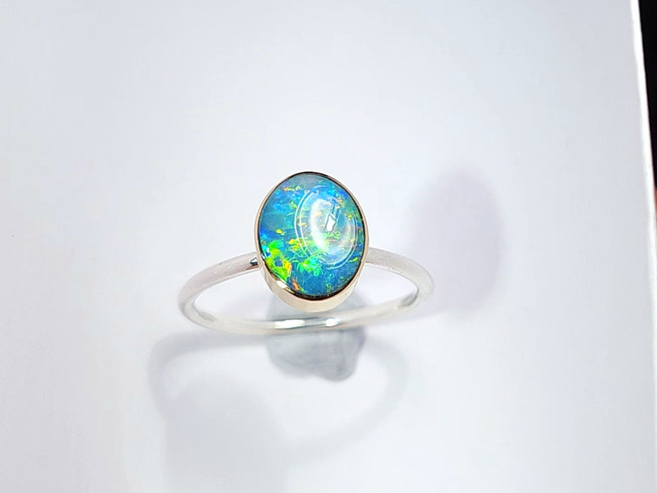 Bowfire' 14k Gold Australian Opal Ring 1.9 g 2-Tone Free Re-Size P30