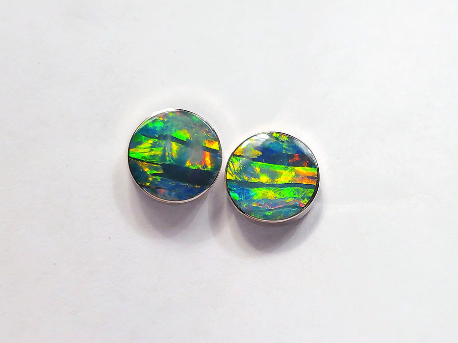 Rio Blanco' Australian Stud Opal Earrings 9mm 14k White Gold 8.4ct M37