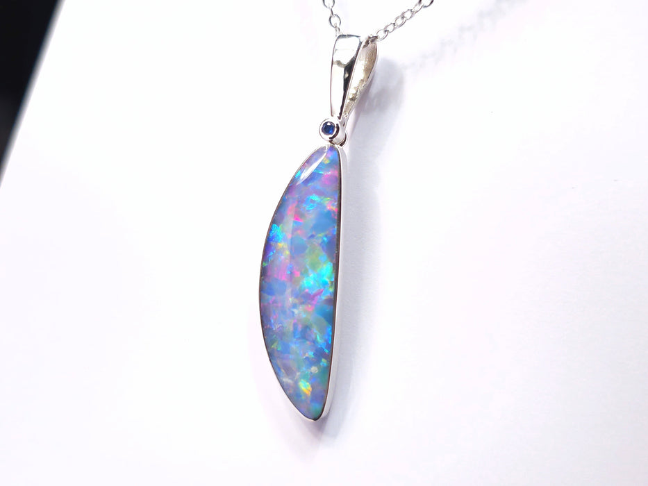 Lunaris' Australian Silver Opal Pendant Natural Sapphire Jewelry 16.3ct L95