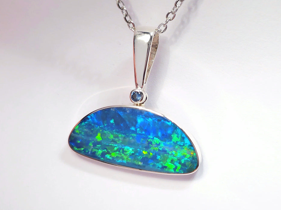 Harbour' Australian Silver Opal Pendant Natural Sapphire Jewelry Gift 15.7ct N14