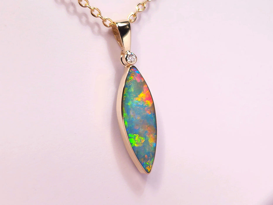 Astra' Australian Opal & Diamond Pendant Rare Gem Quality Gift 6.4ct L29