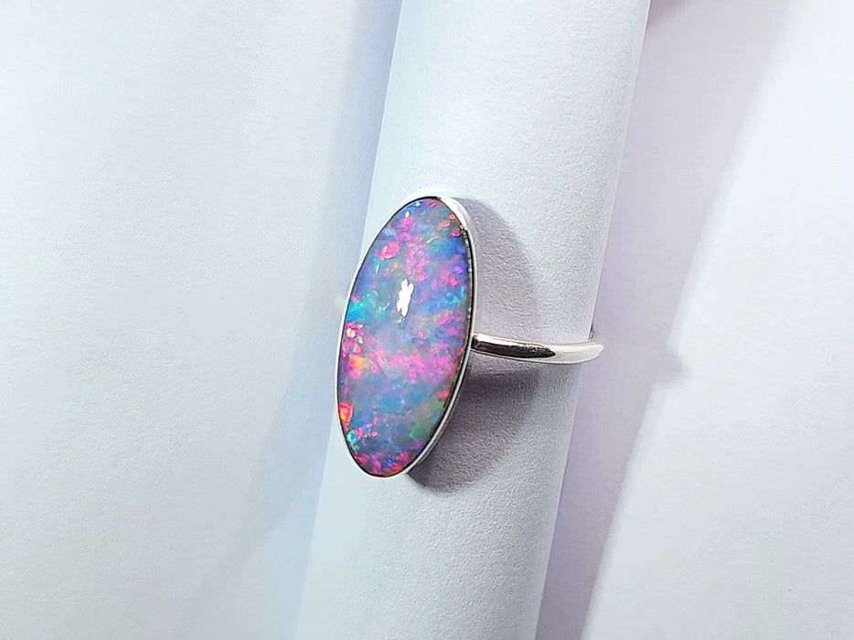 Sol Rosa' Genuine Australian Opal Ring 925 Silver Sz 7 Free Re-Size P40