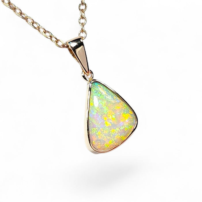 Rosabo' Australian Solid Crystal Opal 14K Pink Gold Pendant 1.1g Q64
