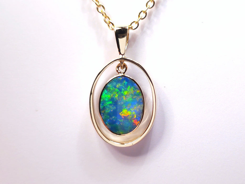 Blumentanz' Rare Bright Australian Opal Gem Hoop Necklace 9.6 ct L91