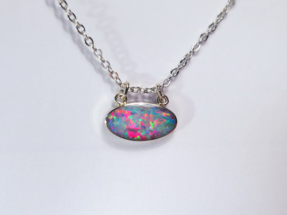 LIberte' Genuine Australian Opal Necklace 14K White Gold 4.4ct P71