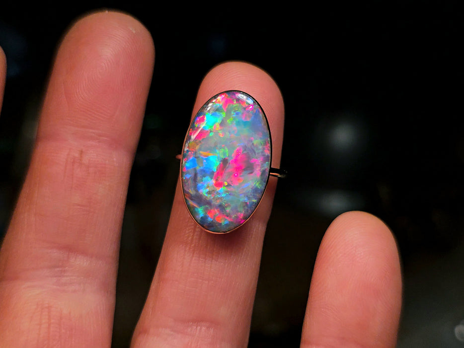 Talisma' Huge Rare Australian Opal Cocktail 14k Ring 4.2g Free Re-Size O21