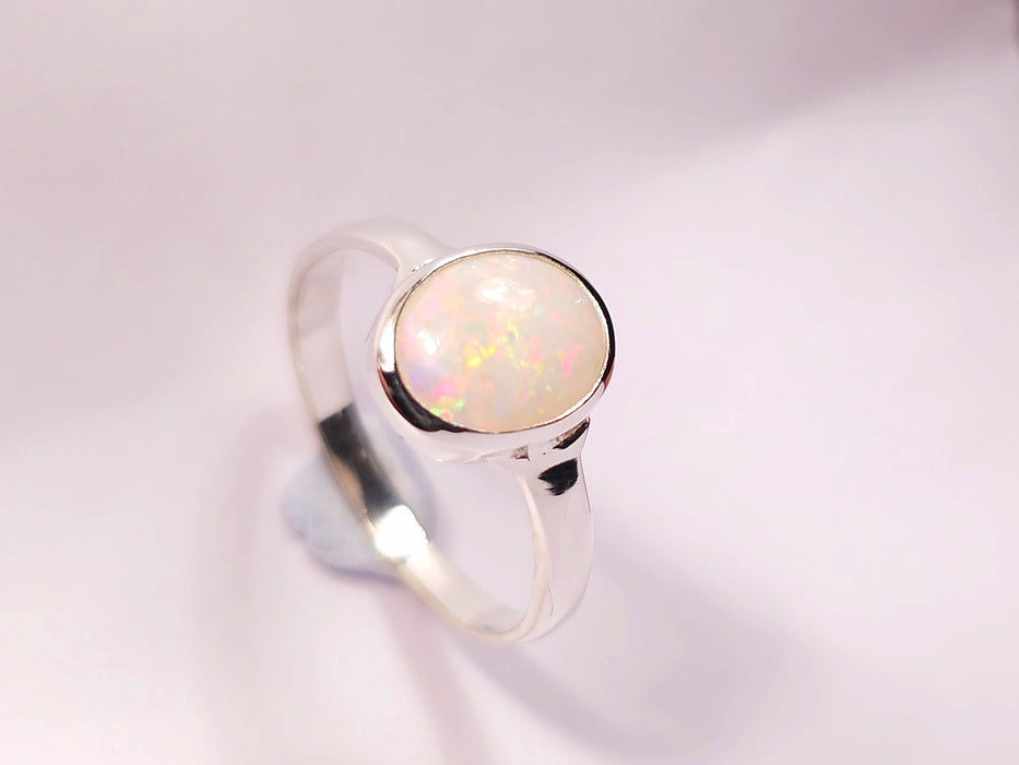 Classique' Solid Natural Australian Opal Ring Size 7 Silver Gift Jewelry L01