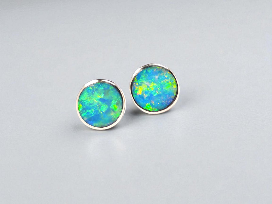 Ora Dorata' Australian Stud Opal Earrings Inlay Jewelry Gift 8mm 14k 7.8ct O73