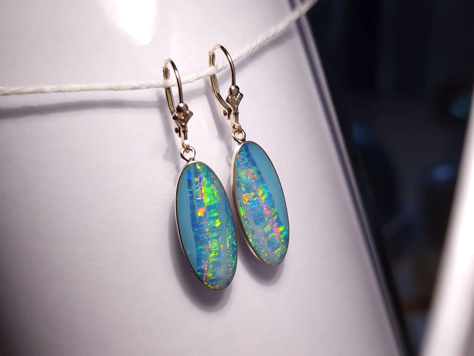 Rain Beams' Australian Opal Drop Earrings 14ct Gold Jewelry Gift 17.7ct J72