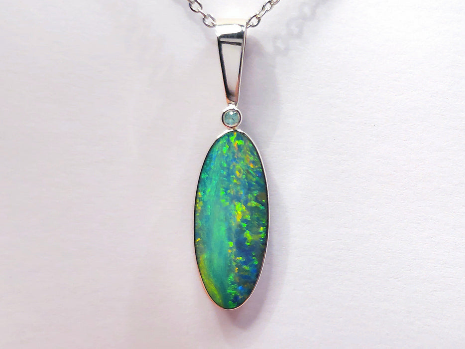 Emerald River' Australian Silver Opal Pendant Natural Emerald 14ct P01