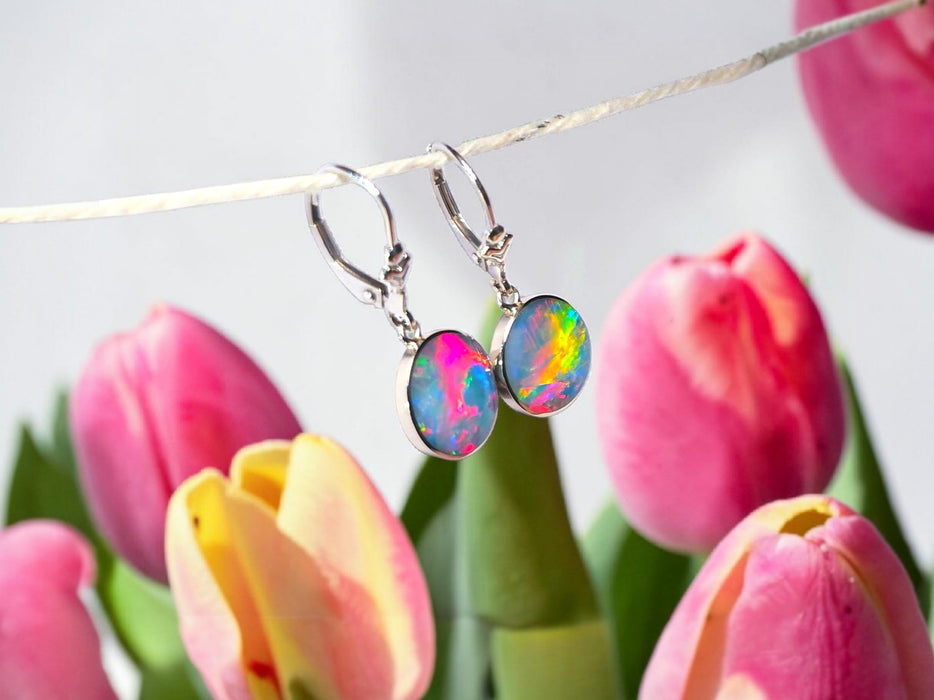 Tulipallot' Australian Opal Solid White Gold Dangle Earrings 12.3ct P50