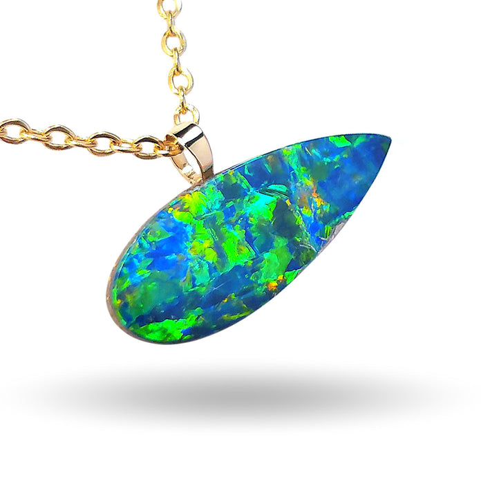 Aquarius' Vivid Australian Opal Pendant 14k Gold Doublet Gift 4ct M76