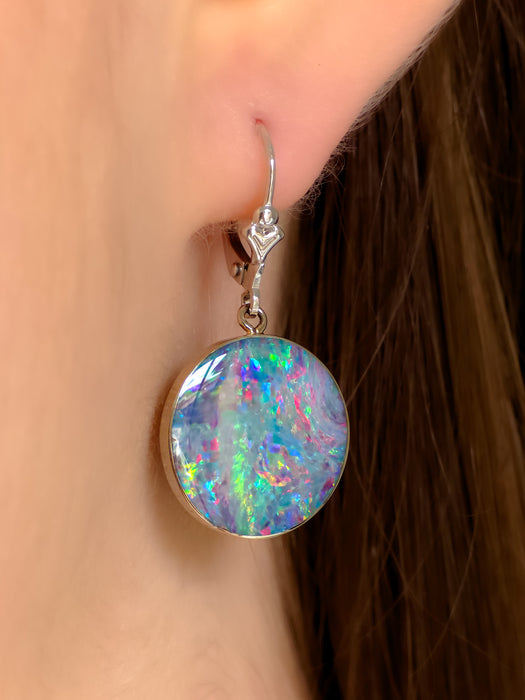Fluers De Glace' Australian Opal Solid White Gold Dangle Earrings 21ct O84