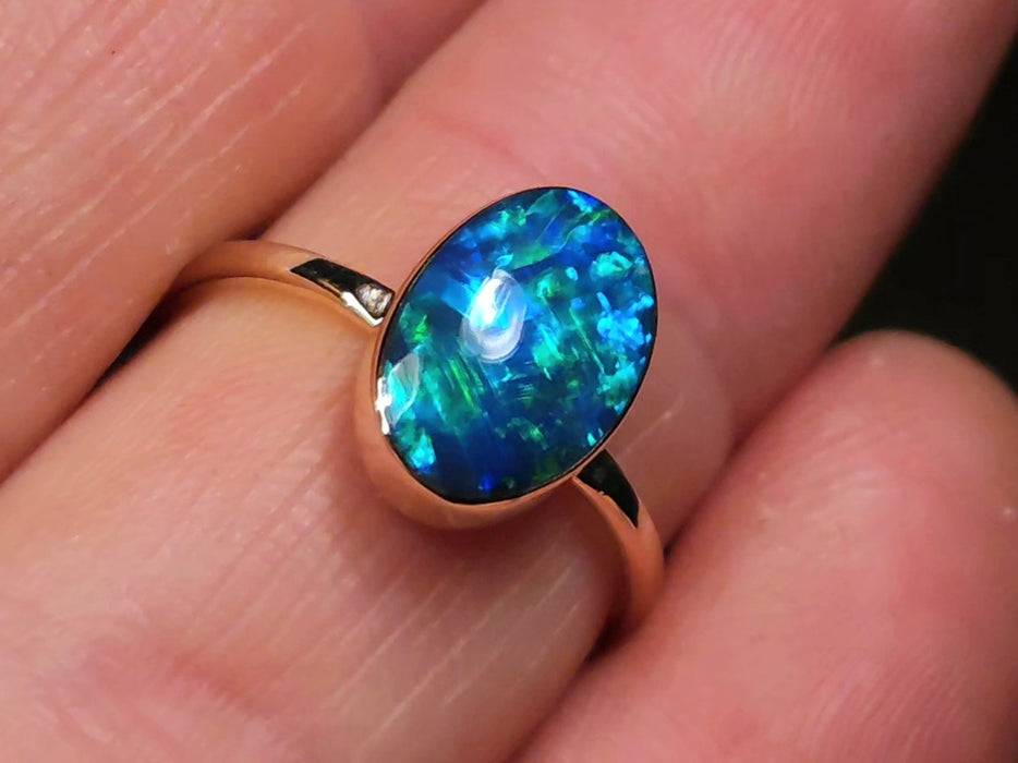 Bleu Noir' Rare Australian Opal Ring Inlay Gem 2g 14k US Size 6.25 M94