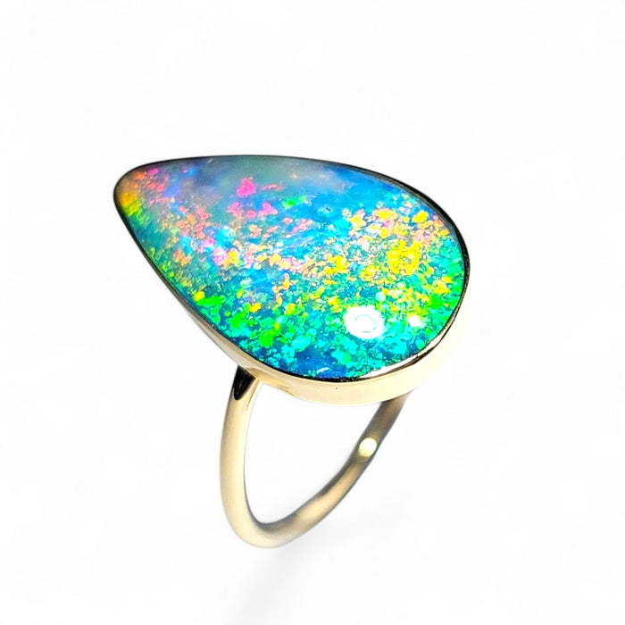 Amatsubu' Rare Large 14k Gold Australian Opal Ring 4g Free Sizing R22