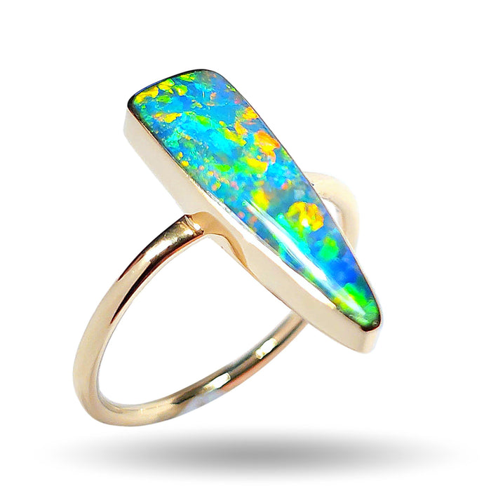 Fleche De Fue' 14k Gold Rare Australian Opal Ring 2.2g Free Re-Size N24