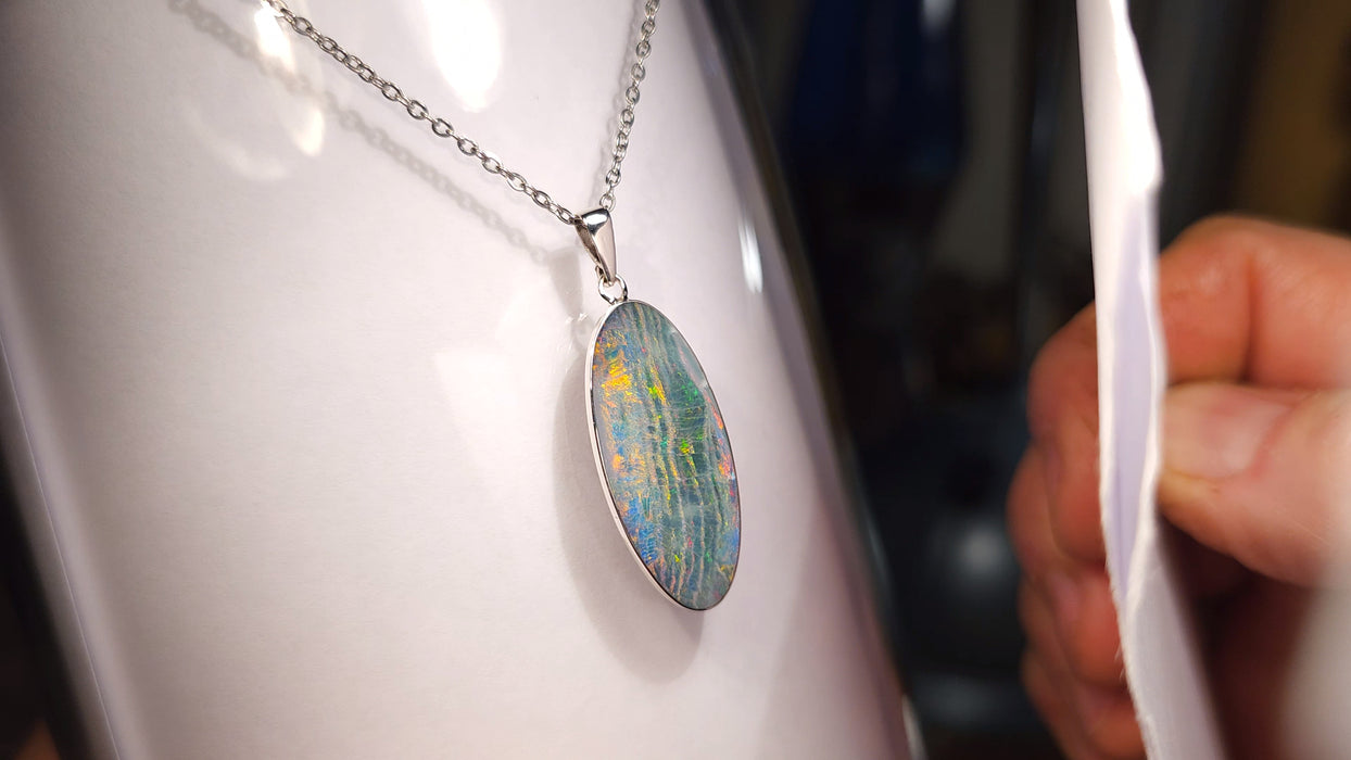 Cotton Candy' Genuine Australian Silver Opal Pendant Jewelry 12.9ct K03