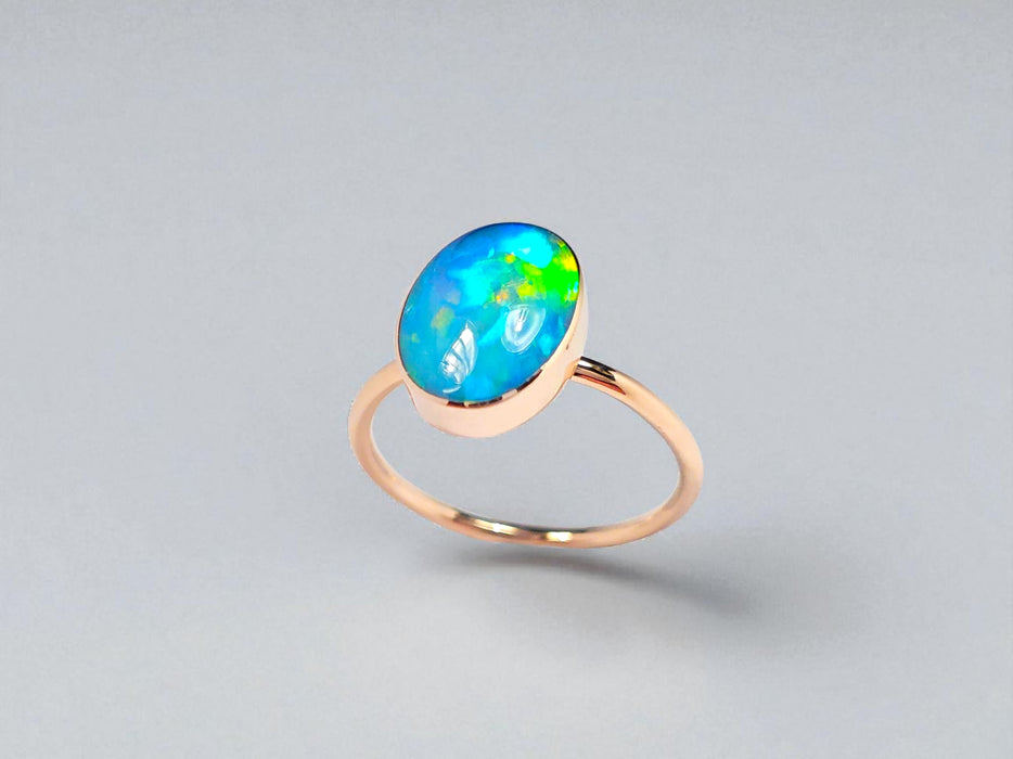 Verde Flor' 14k Pink Gold Rare Australian Opal Ring 2.4g Free Re-Size O29