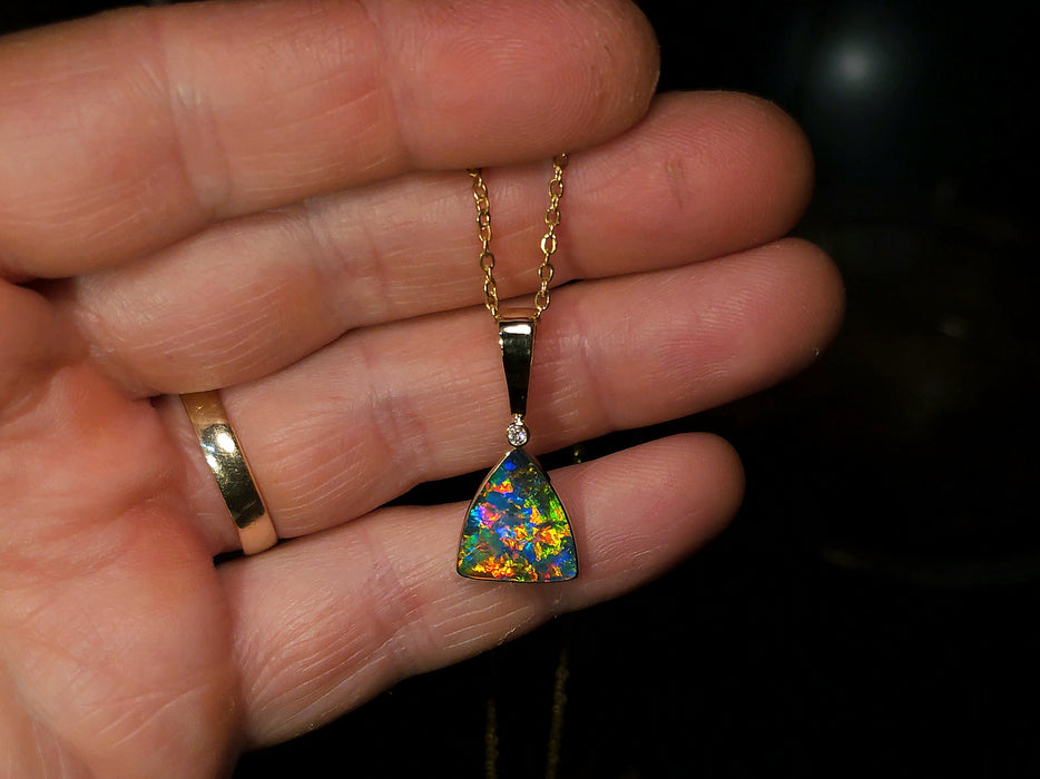 Chartres' Rare Super Gem Opal & Diamond Pendant 14k Gold 10.5ct P64