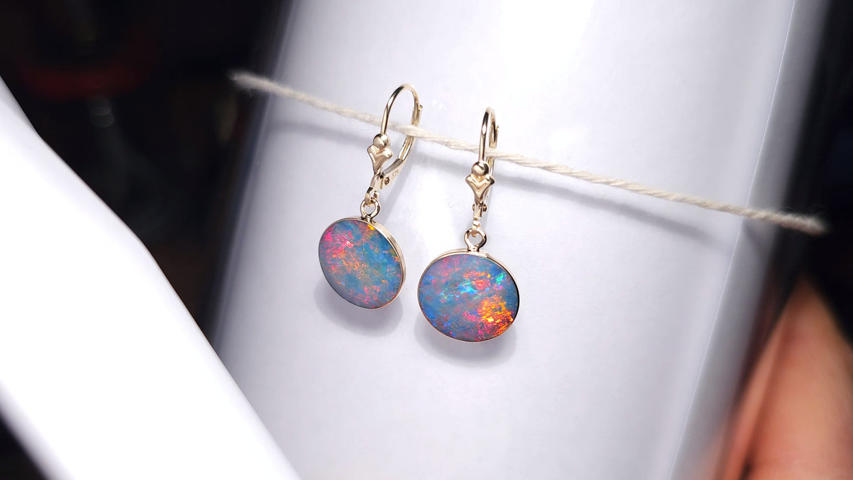 Spectra' Australian Opal Drop Earrings Gold Inlay Jewelry 12.5ct J79