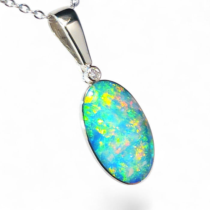 Reine Blanche' Rare Australian Opal & Diamond Pendant 14k White Gold 13.2ct P66