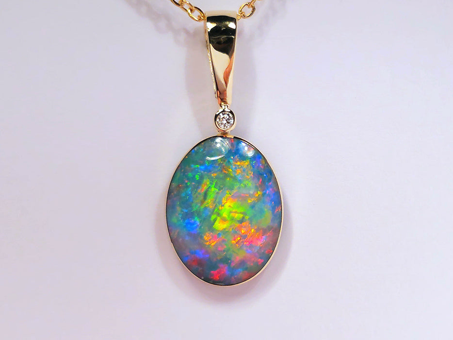 Orbe Arcoiris' Australian Opal & Diamond Pendant Rare Gem Gift 14.55ct M31