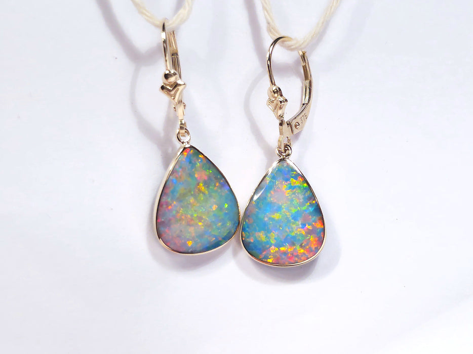 Kea Loa' Genuine Australian Solid Gold Dangle Opal Earrings 14.2ct O77