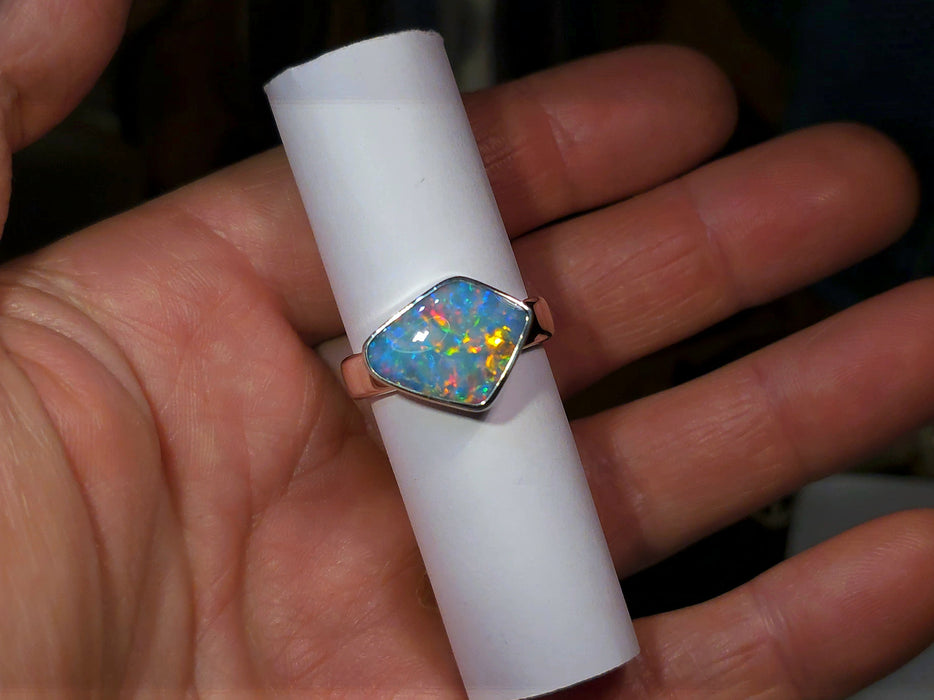 Odin's Eye' Large Unisex Australian Opal Silver Ring 8.4g Free Re-Size Q26