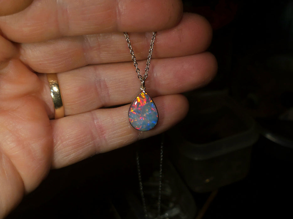Vit Flamma' Rare Australian Opal Pendant 14k White Gold Gift 7.4ct P95