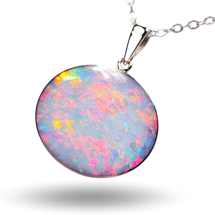 Cherry Blossom' Australian Opal Pendant 14k White Gold Gift 10.8ct L25