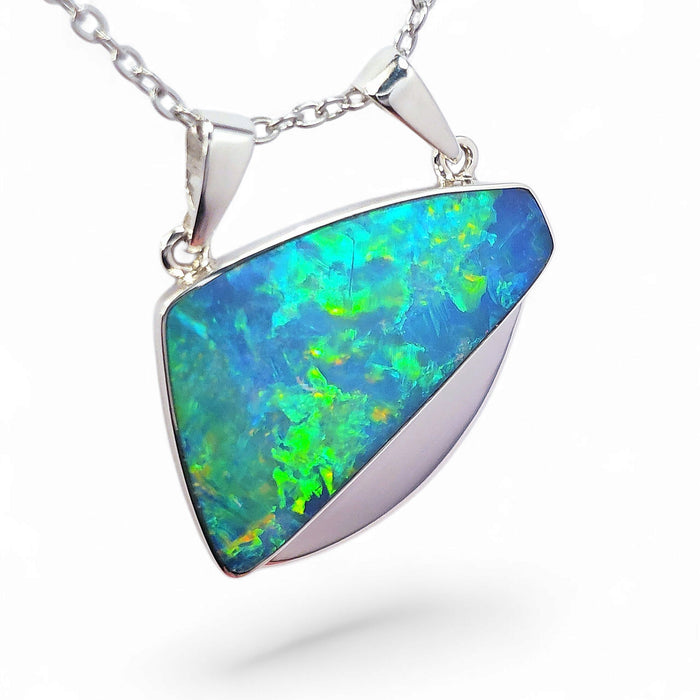 Escudo Chama' Large Genuine Australian Opal Pendant Silver Gem Gift 15.8 ct O36