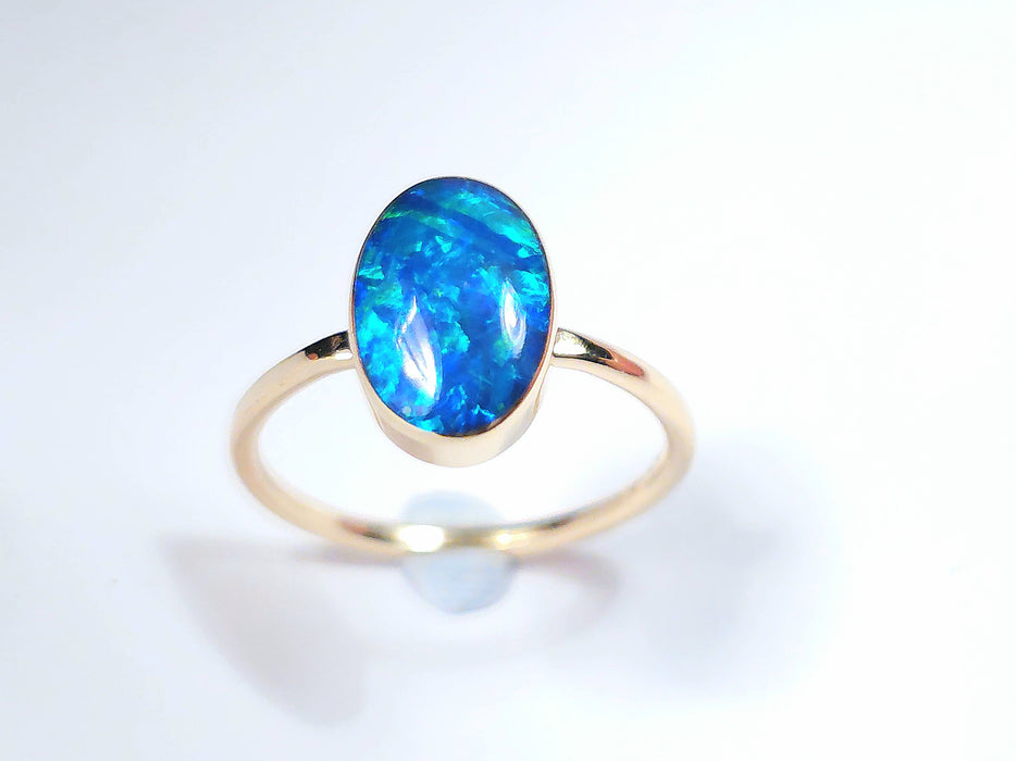 Bleu Noir' Rare Australian Opal Ring Inlay Gem 2g 14k US Size 6.25 M94