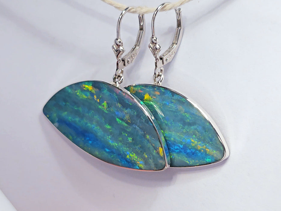 Danglebows' BIG Australian Opal Earrings 925 Silver Inlay Jewelry 36.4ct O50