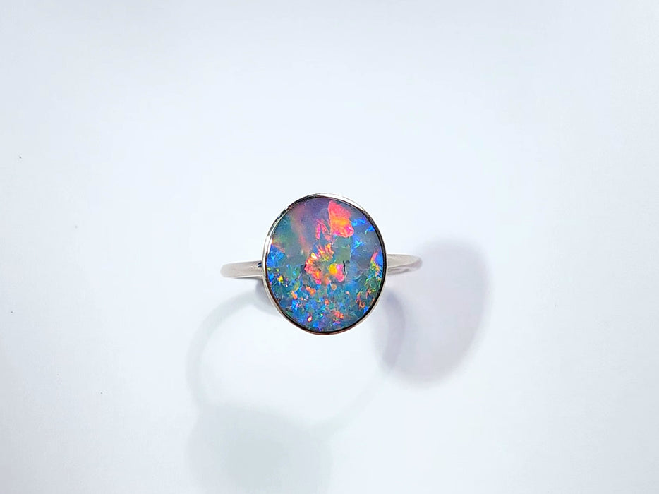 Carmesi Azure' 14k White Gold Australian Opal Ring 2.8g Free Re-Size P45