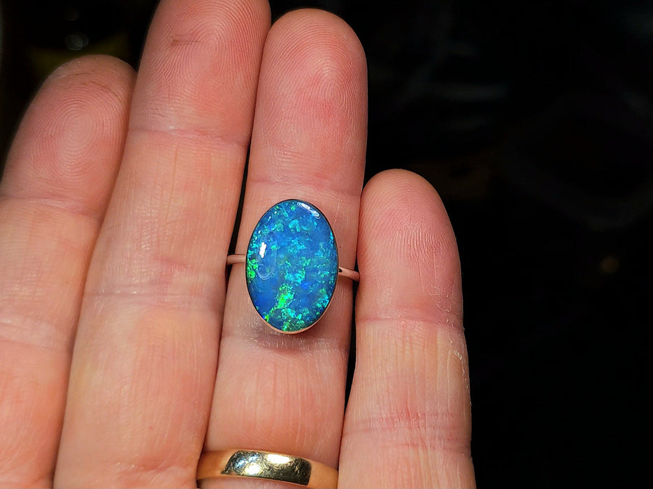 Hisui Ember' Large Australian Opal Ring Silver Free Re-Size P37