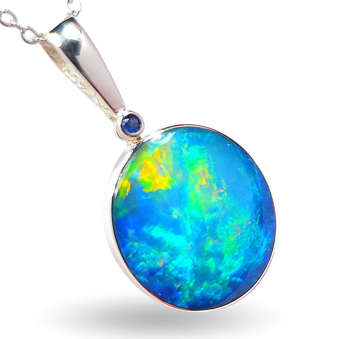 California' Large Australian Silver Opal Pendant Natural Sapphire 21.6ct N07