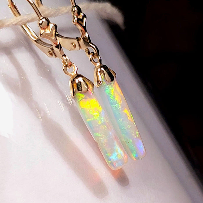 Piliers De Fue' Australian Opal Solid Gold Dangle Earrings 7.2ct K45