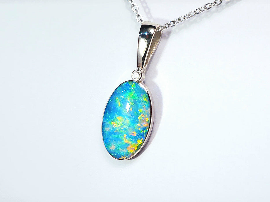 Reine Blanche' Rare Australian Opal & Diamond Pendant 14k White Gold 13.2ct P66