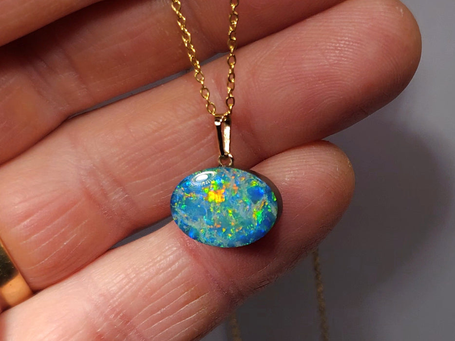 Aether' Australian 14k Gold Opal Doublet Pendant Gift 1.2g Q88