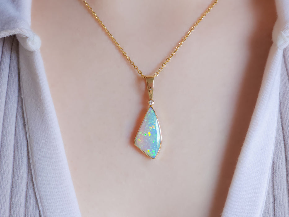 Rainha' Rare Natural Australian Solid Crystal Opal 14K Gold Pendant 13.9ct M46