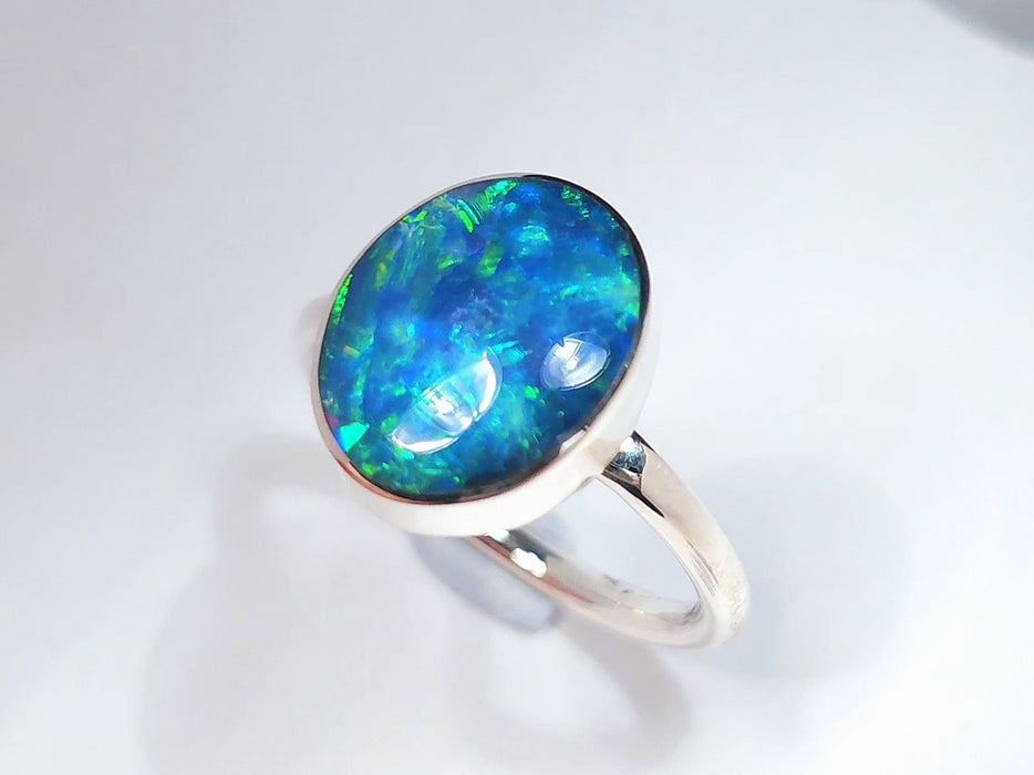 Blue Marble' Genuine Australian Opal Ring Sterling Silver Sz 7 Free Re-Size N32