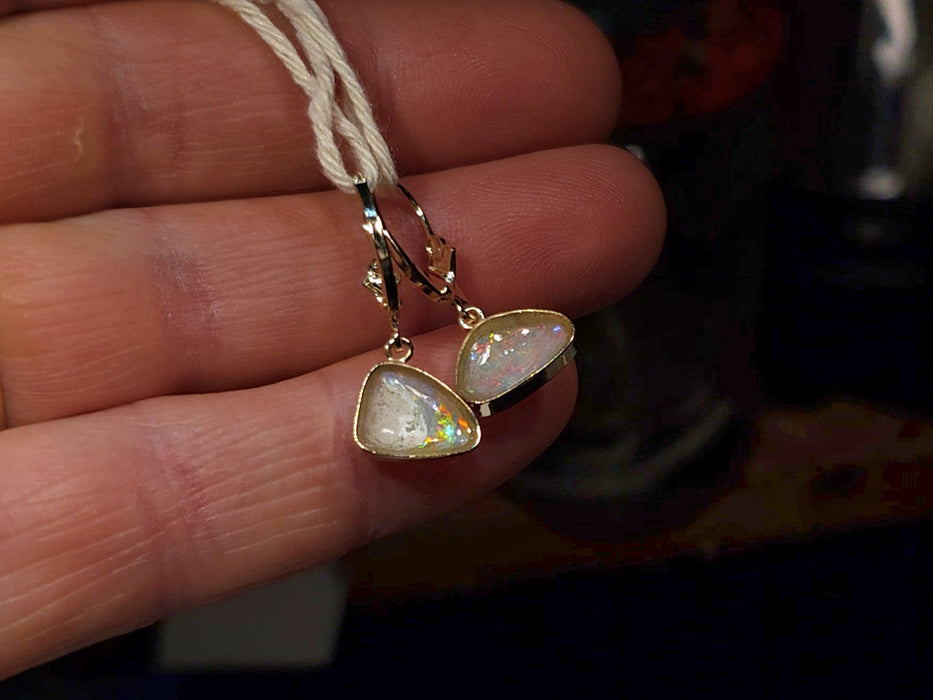 Fire Drops' Natural Australian Solid Gold Dangle Opal Earrings 2g Q82